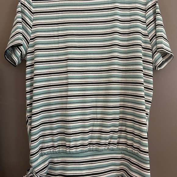 Cotton Bleu Striped Wrap Top - Green White Black Size Large NWOT - Picture 6 of 8